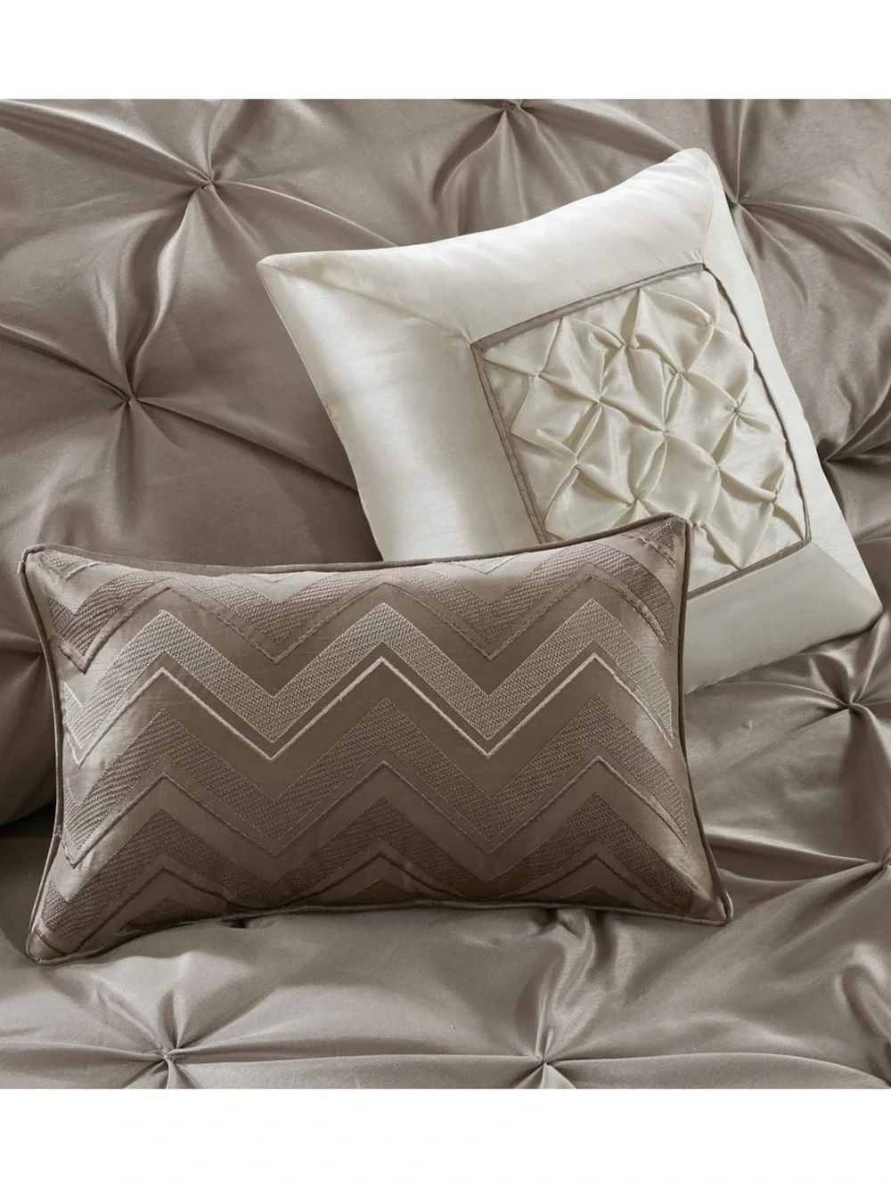 Madison Park  Faux Silk Comforter Set Decorative Pillows,Taupe Cal King 24 piece
